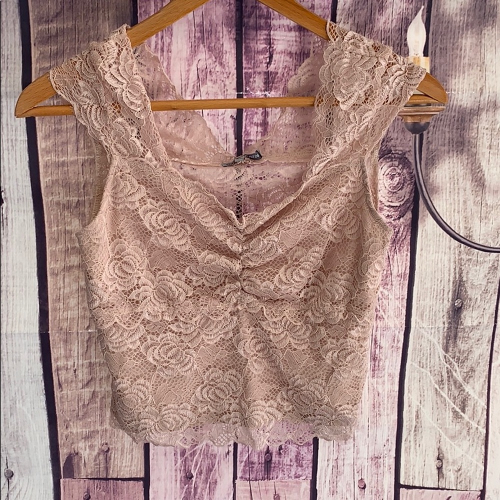 Pink lace crop top